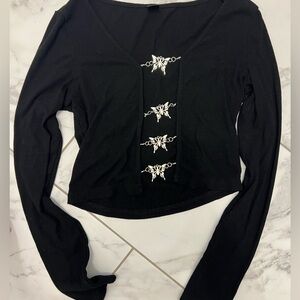Black Long Sleeve Top with Butterfly Silver Accents